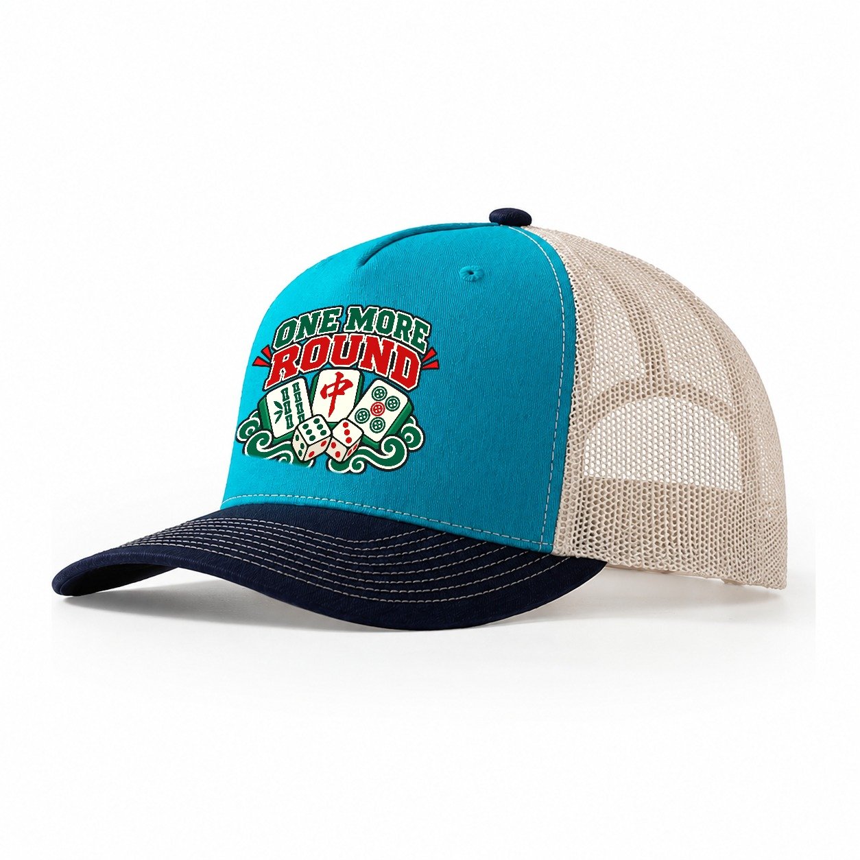 One More Round Mahjong Game Night Trucker Hat – Teal Navy