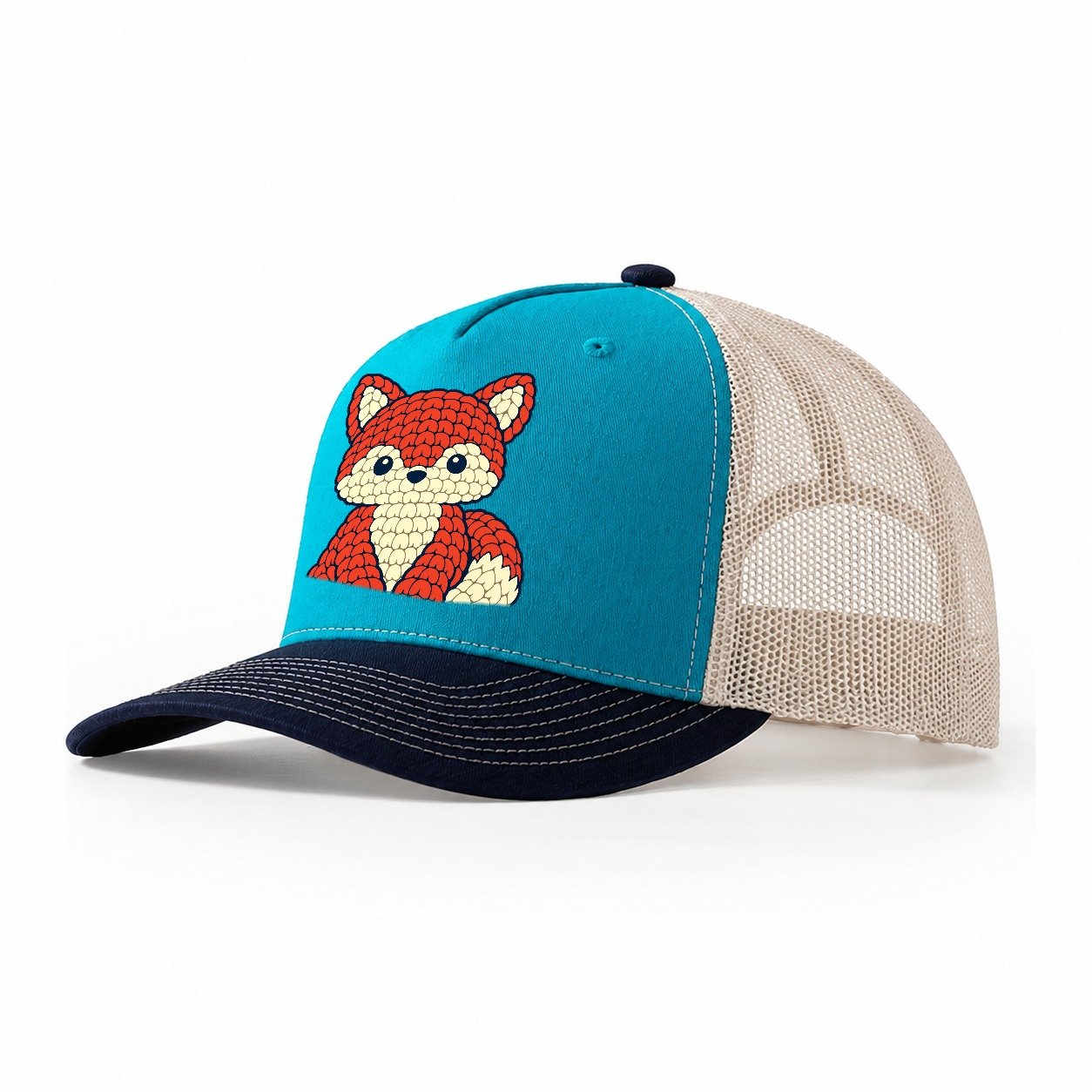 Amigurumi Fox Yarn Crafts Trucker Hat – Teal Navy
