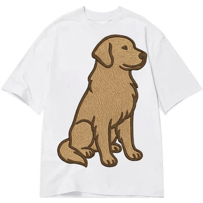 Golden Retriever Classic Golden Embroidered Sitting Pose Classic T-shirt – White