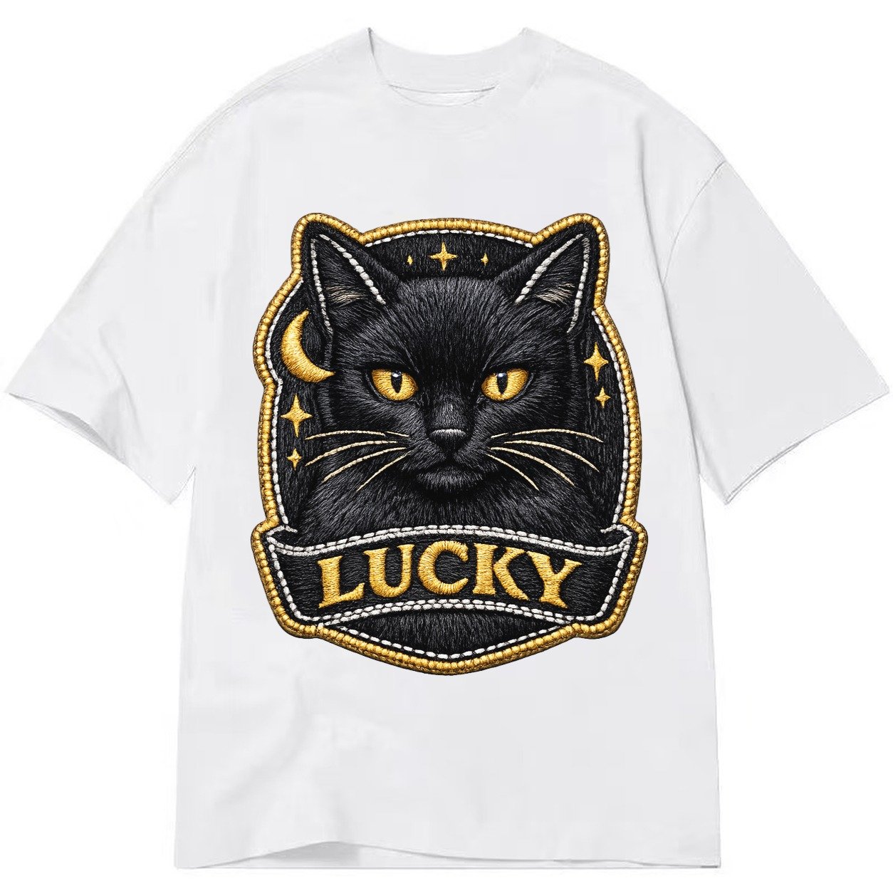 Lucky Black Cat Badge 064dd1 Classic T-shirt – White