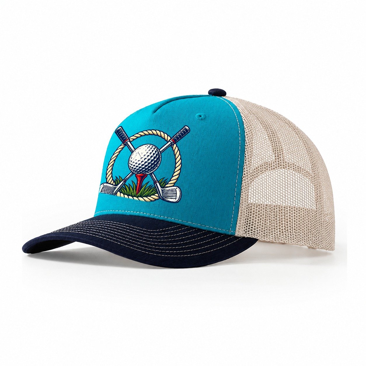 Crossed Clubs Crest Golf Life Trucker Hat – Teal Navy