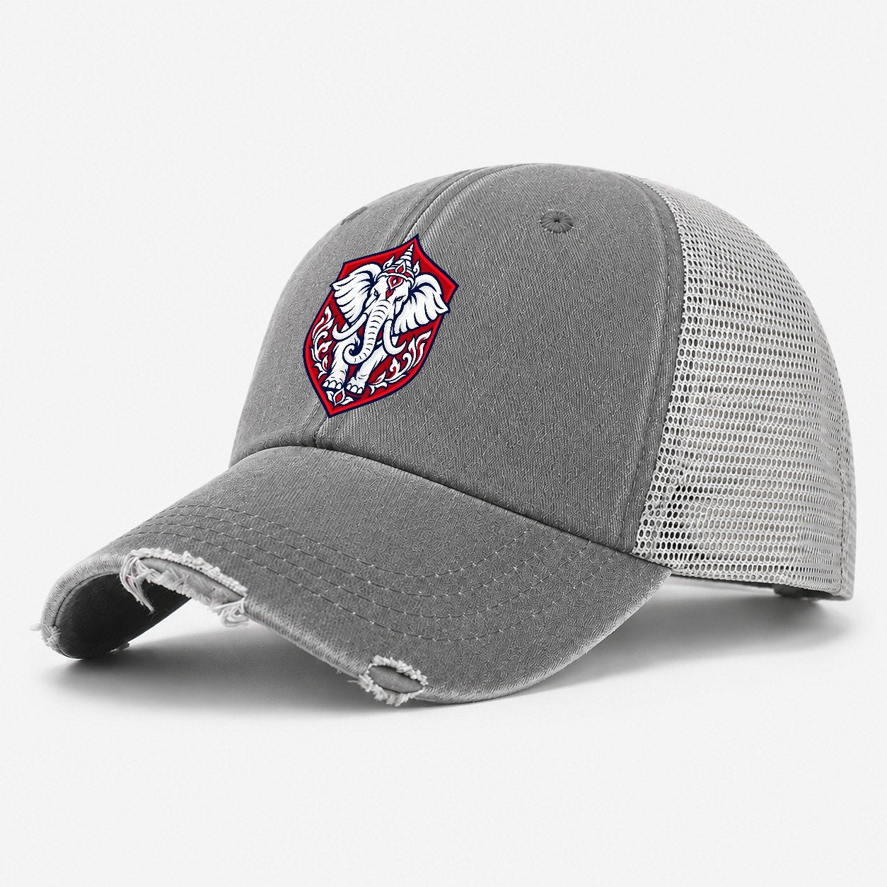 Thailand Minimal Emblem Country Logos Washed Trucker Hat – Grey
