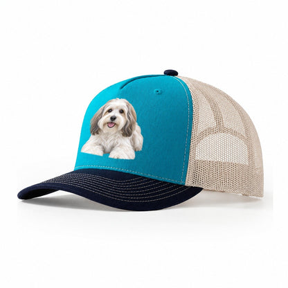 Havanese Lying Down Top Breeds Trucker Hat – Teal Navy