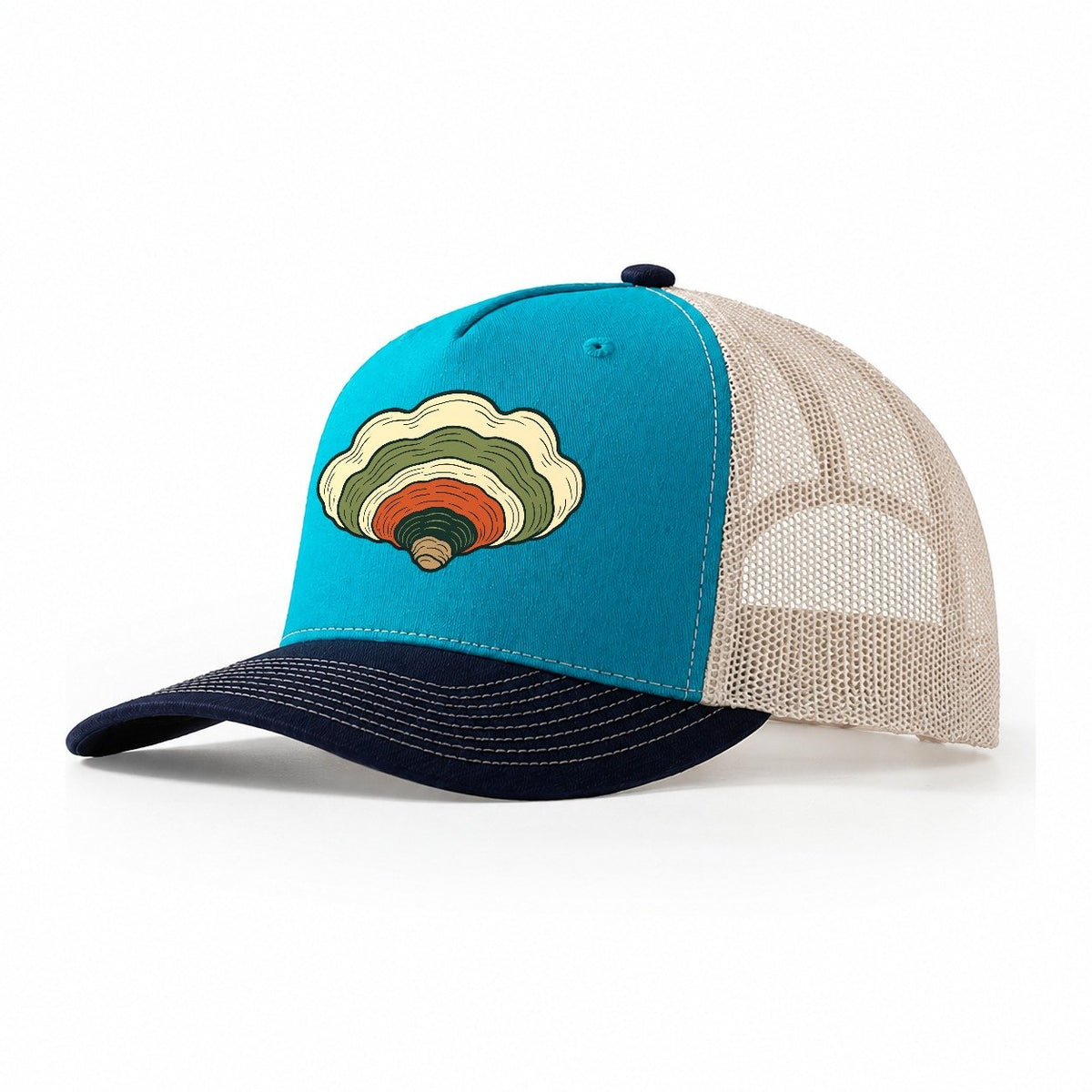 Turkey Tail Fan Foraging And Mycology Trucker Hat – Teal Navy
