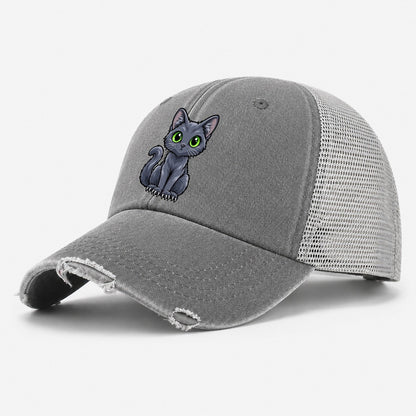 Korat Sitting Peeking Cats Washed Trucker Hat – Grey