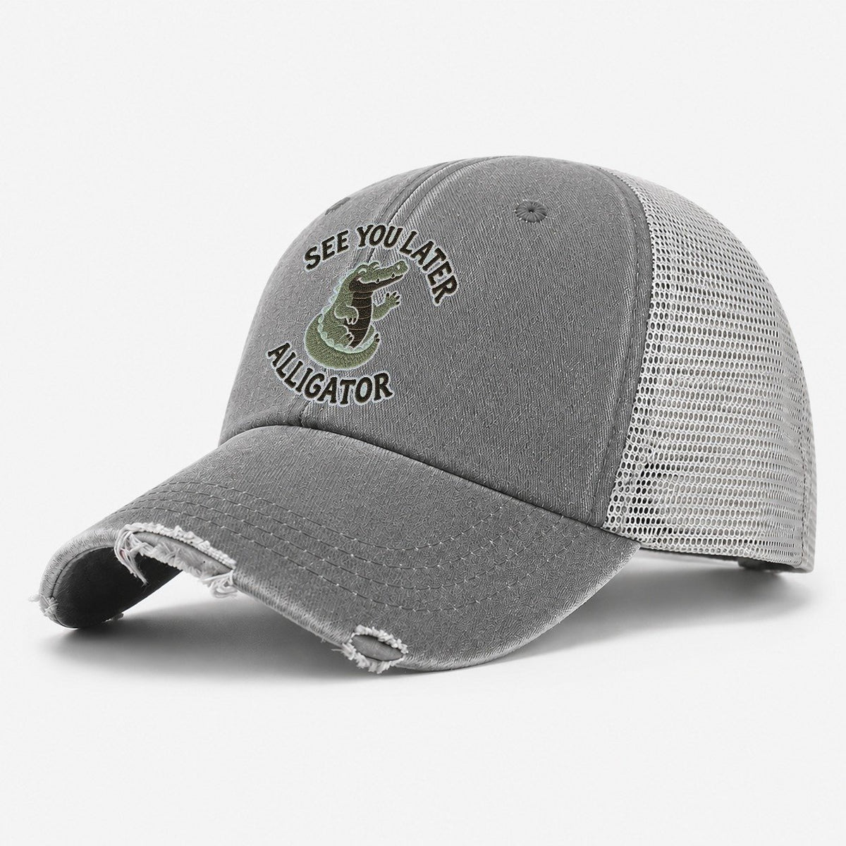 Alligator Animal Puns Washed Trucker Hat – Grey