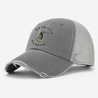 Alligator Animal Puns Washed Trucker Hat – Grey