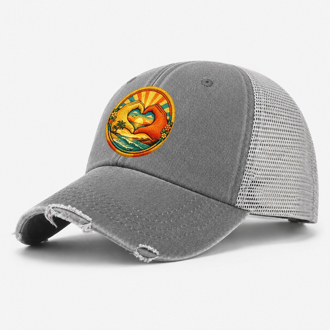 Golden Peace Washed Trucker Hat – Grey