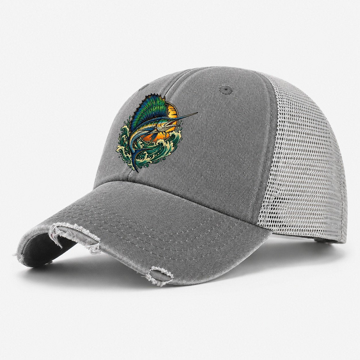 Sailfish Spearhead Fishing Club Washed Trucker Hat – Grey