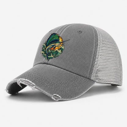 Sailfish Spearhead Fishing Club Washed Trucker Hat – Grey