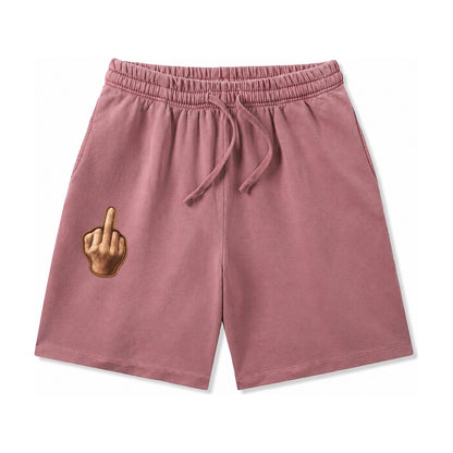 Middle Finger Hand Gesture In Skin Tone Attitude Washed Shorts – Burgundy