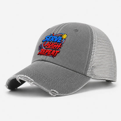 Serve Laugh Repeat Pickleball Life Washed Trucker Hat – Grey