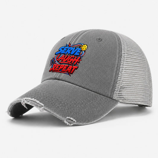 Serve Laugh Repeat Pickleball Life Washed Trucker Hat – Grey
