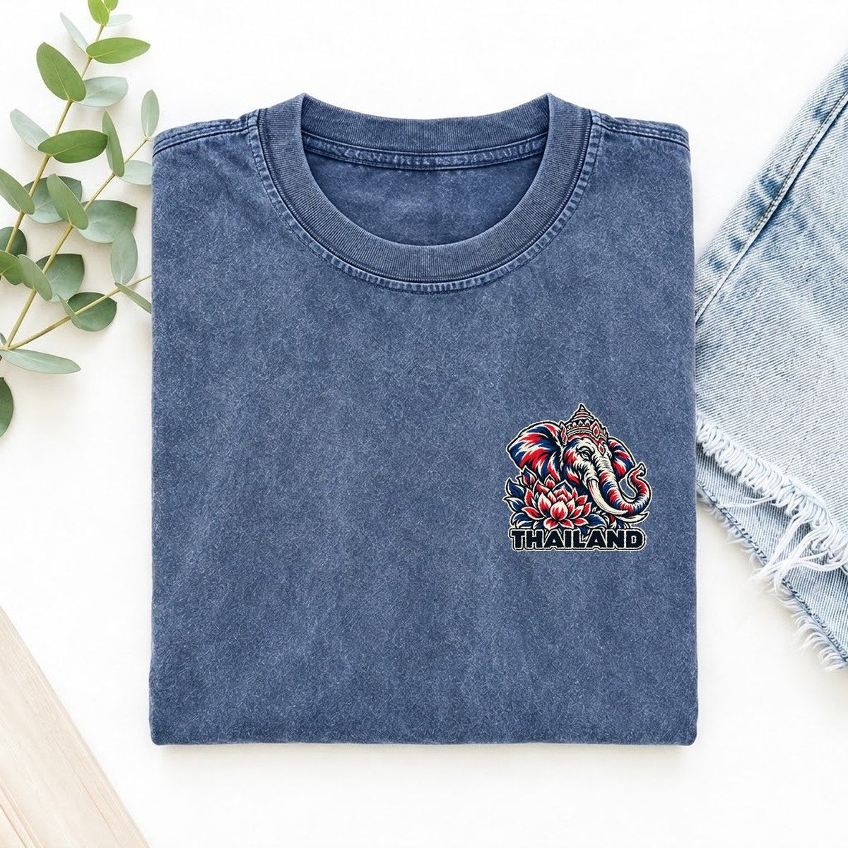 Thailand Country Pride Left Chest Vintage T-shirt – Washed Blue