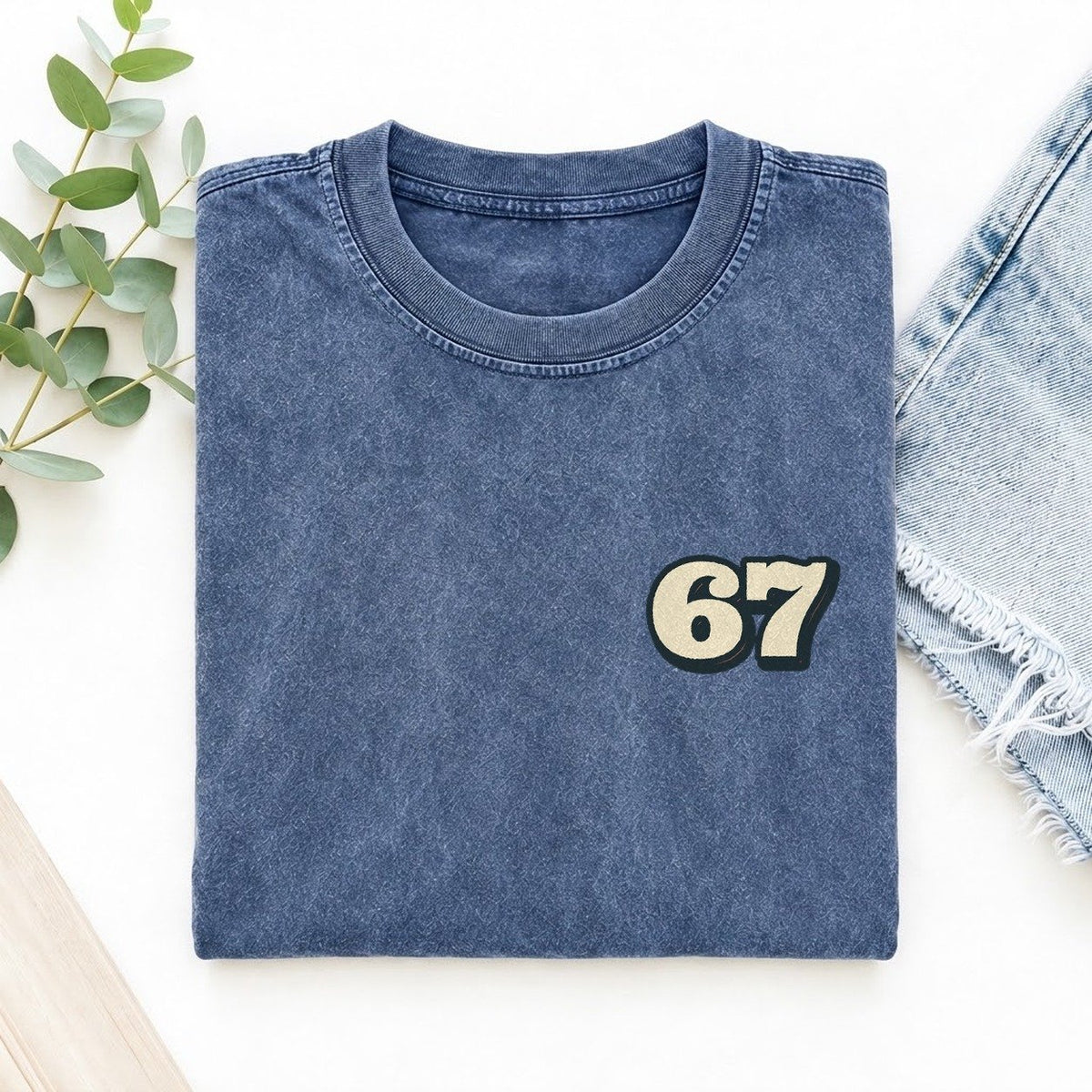 Number 67 Left Chest Vintage T-shirt – Washed Blue