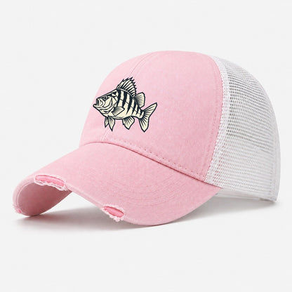 Geometric Perch Fishing Elegant Washed Trucker Hat – Light Pink