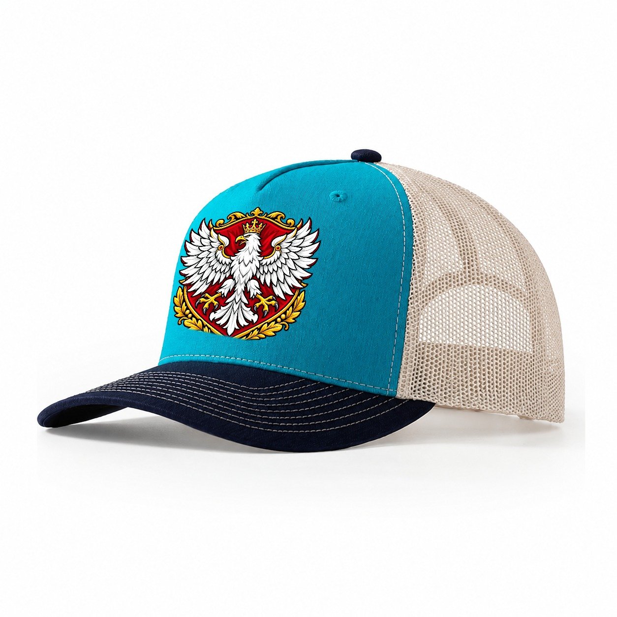 Poland Heraldic Crest Country Logos Trucker Hat – Teal Navy