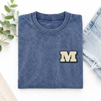 Initial M Left Chest Vintage T-shirt – Washed Blue