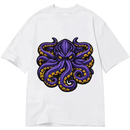 Embroidered Patch Design Kraken Tentacles Sea Monster In Pur Classic T-shirt – White