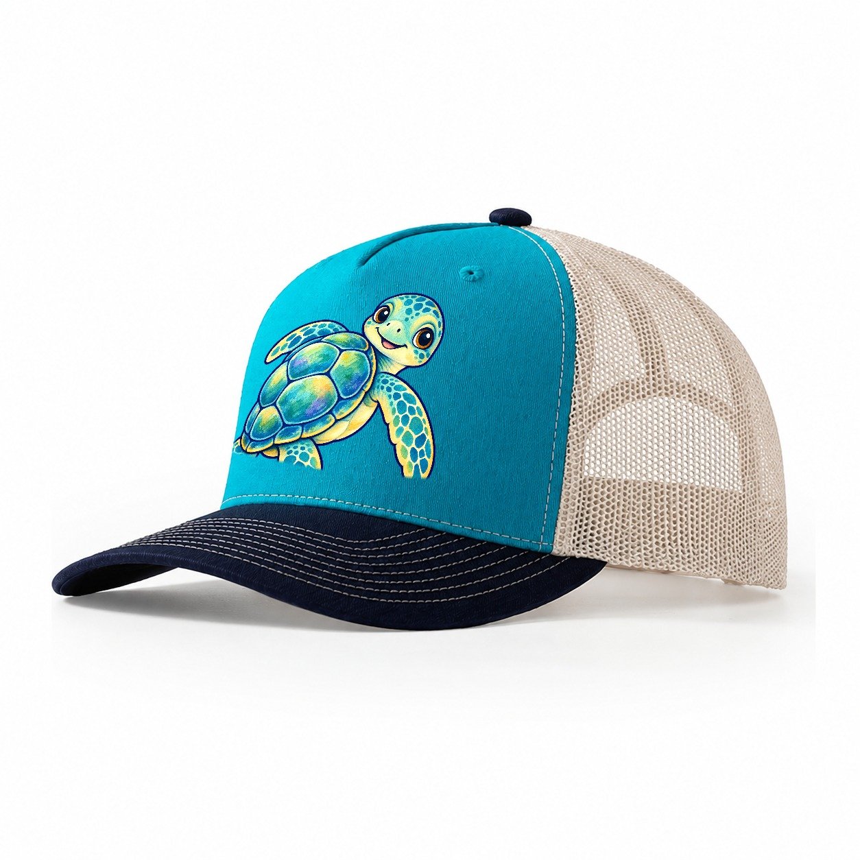 Sea Turtle Shell Turn Sea Sprite Trucker Hat – Teal Navy