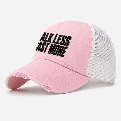 Talk Less Cast More Fishing Club Washed Trucker Hat – Light Pink