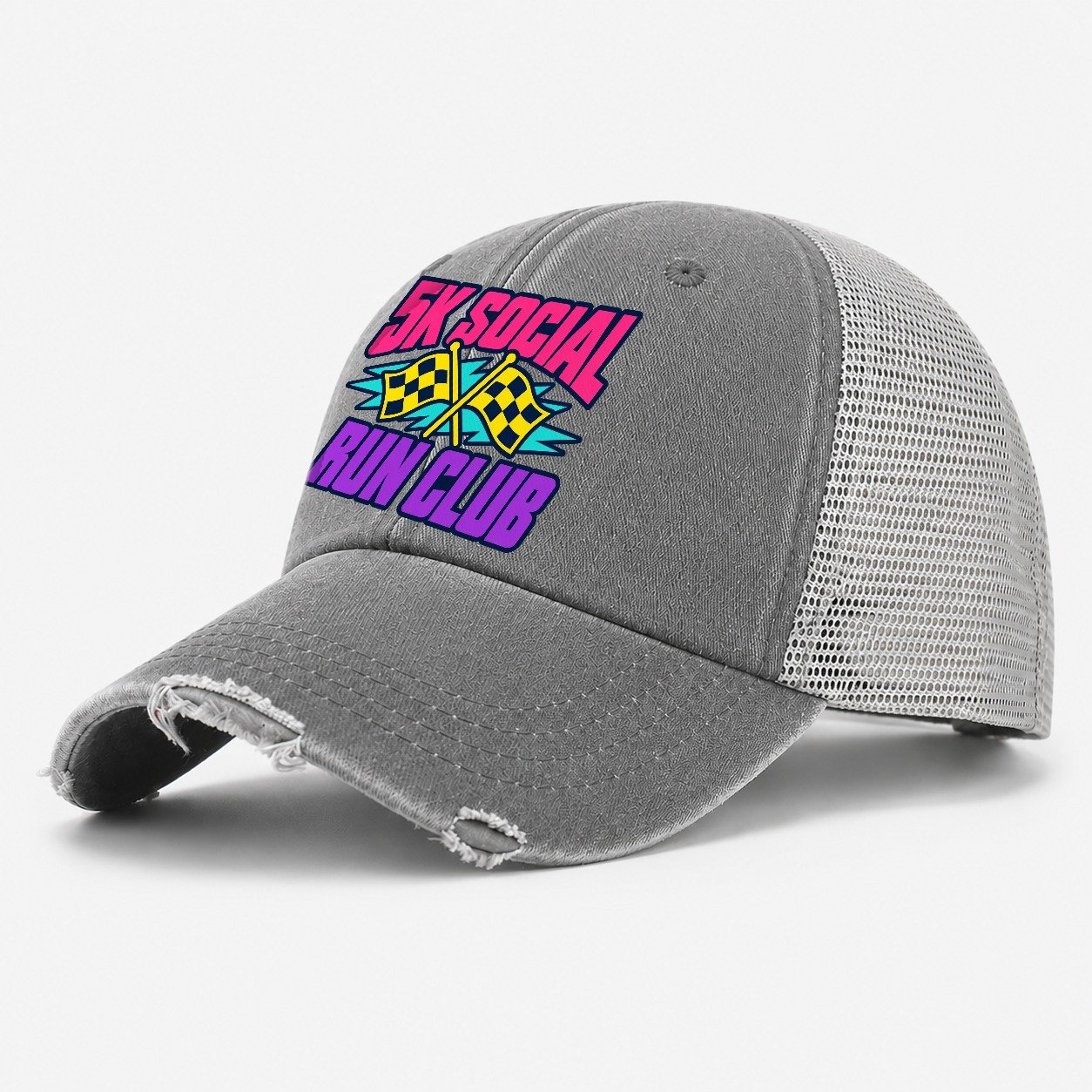 5K Social Run Club 90S Running Clubs Washed Trucker Hat – Grey