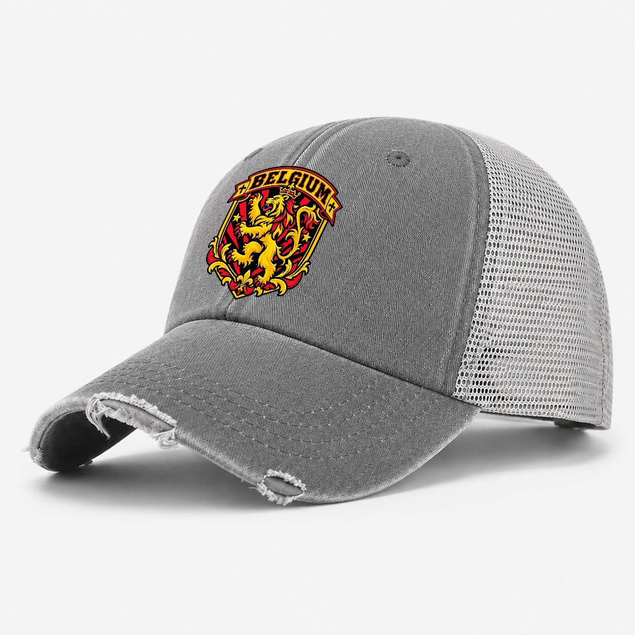 Belgium Retro Badge Country Logos Washed Trucker Hat – Grey