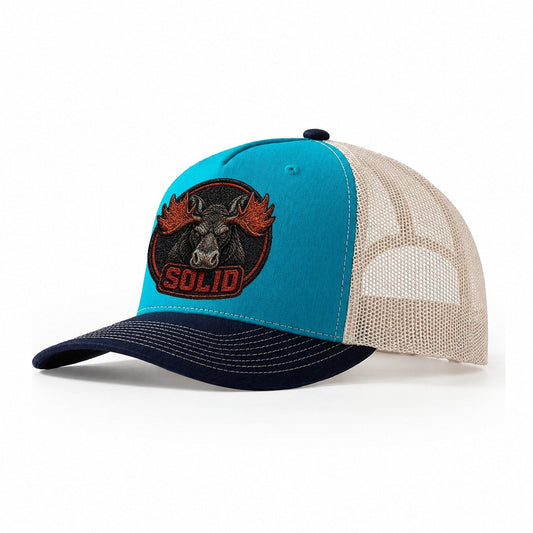 Moose Solid Badge Trucker Hat – Teal Navy
