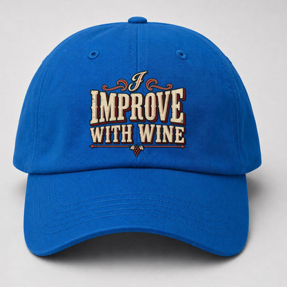 I Improve With Wine American Wit Baseball Cap – Blue