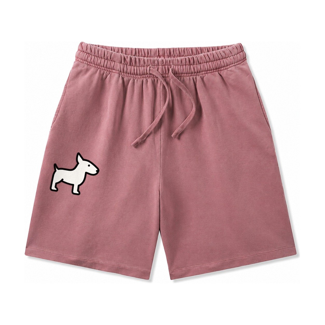 Bull Terrier White Egg Shaped Head Flat Side Profile Washed Shorts – Burgundy