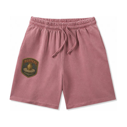Pottery Wheel With Clay Vessel Ceramicist Symbol Washed Shorts – Burgundy