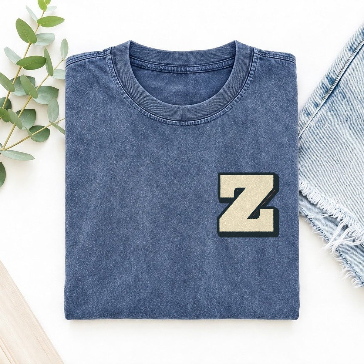 Initial Z Left Chest Vintage T-shirt – Washed Blue