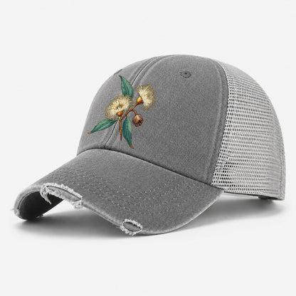 Tasmania Blue Gum Blossom And Capsule Australia Cultural Icons Washed Trucker Hat – Grey