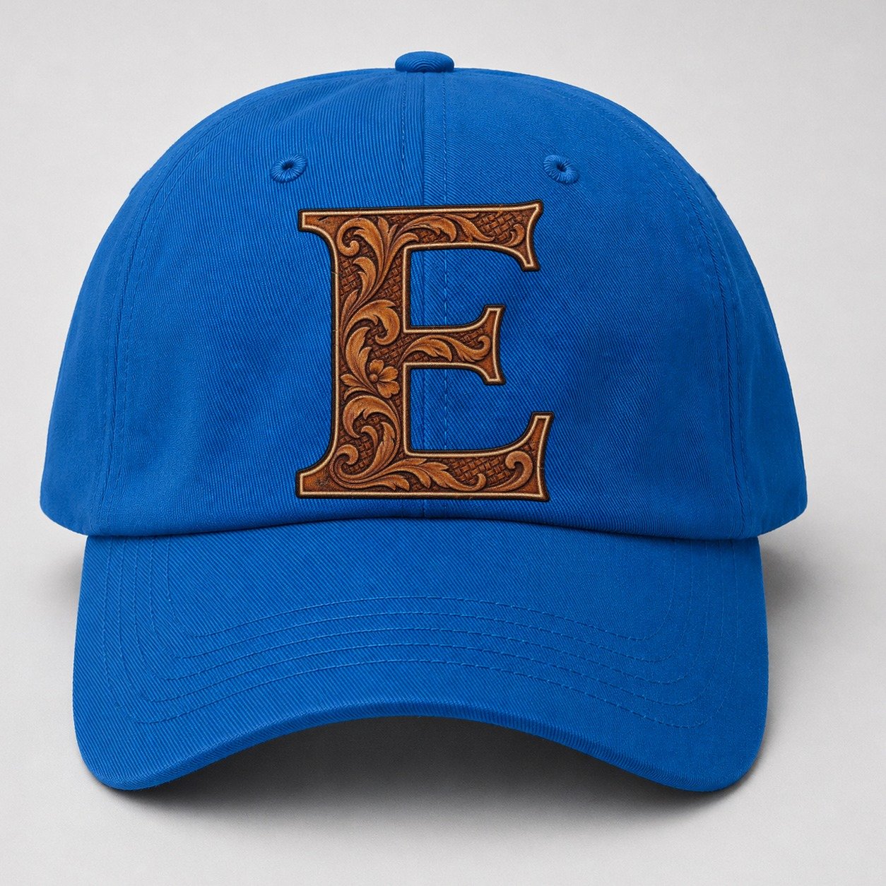 Tooled Leather E Monogram Baseball Cap – Blue