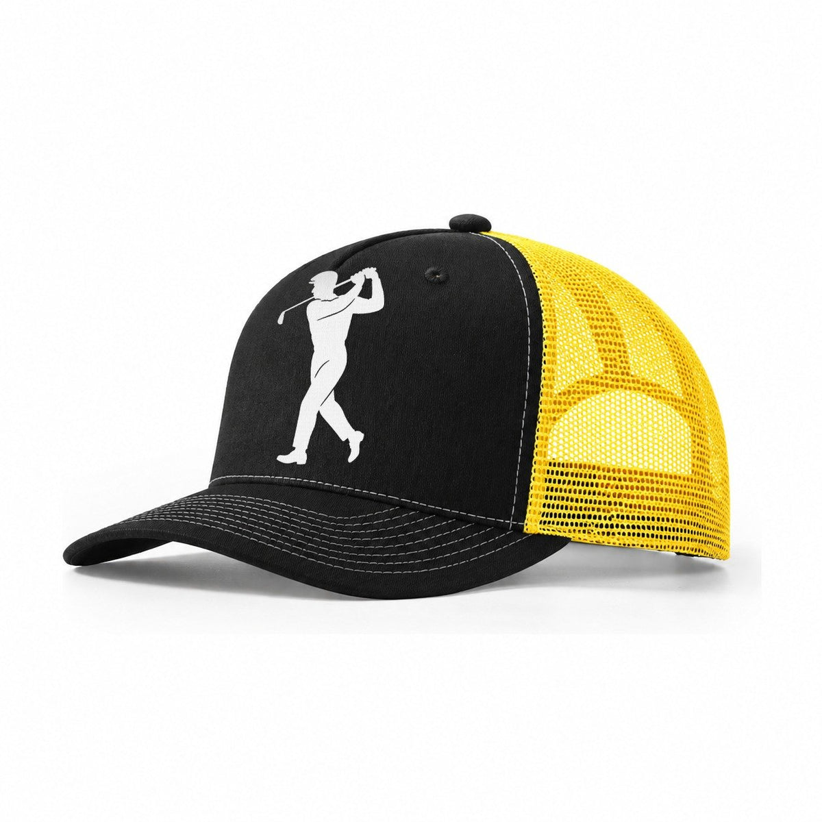 Golfer Perfect Swing Follow Through Trucker Hat – Black Yellow