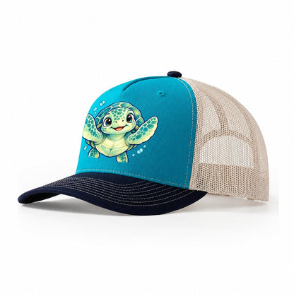 Sea Turtle Front Paddle Sea Sprite Trucker Hat – Teal Navy