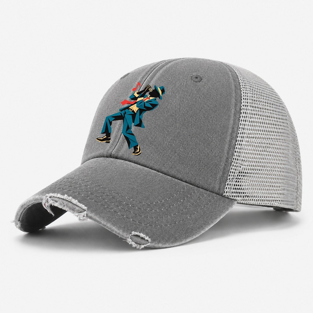 Cut-Paper Harmonica Washed Trucker Hat – Grey