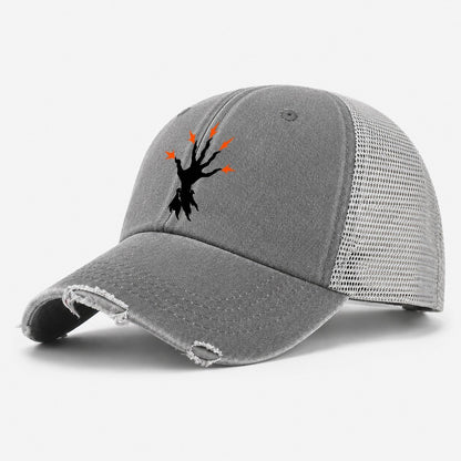 Spellcasting Hand With Sparks Witch Magic Washed Trucker Hat – Grey
