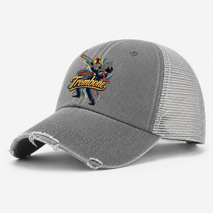 Timeless Trombone Music Instruments Washed Trucker Hat – Grey