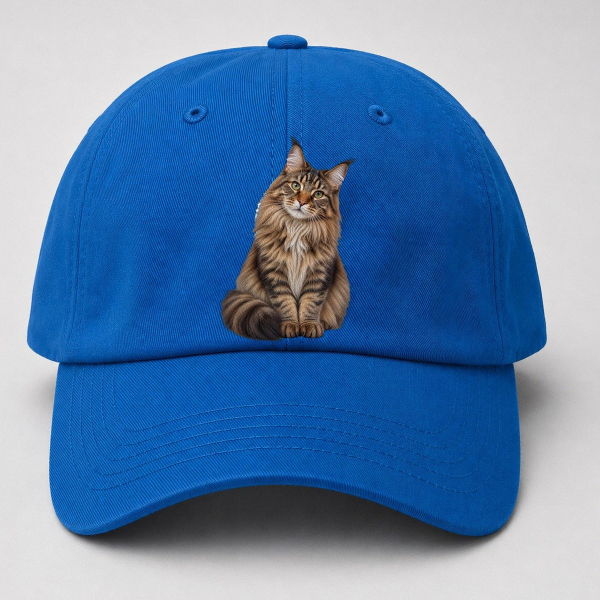 Maine Coon Seated Portrait Realistic Cat Portrait Baseball Cap – Blue