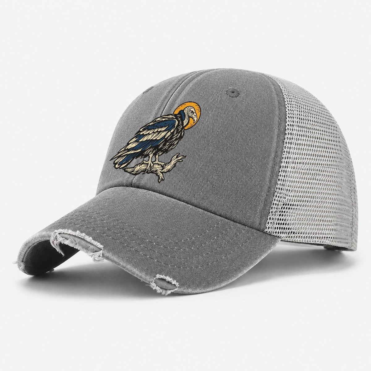 Vulture Solar Disc Sundown Familiars Washed Trucker Hat – Grey