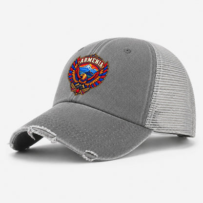 Armenia Retro Badge Country Logos Washed Trucker Hat – Grey
