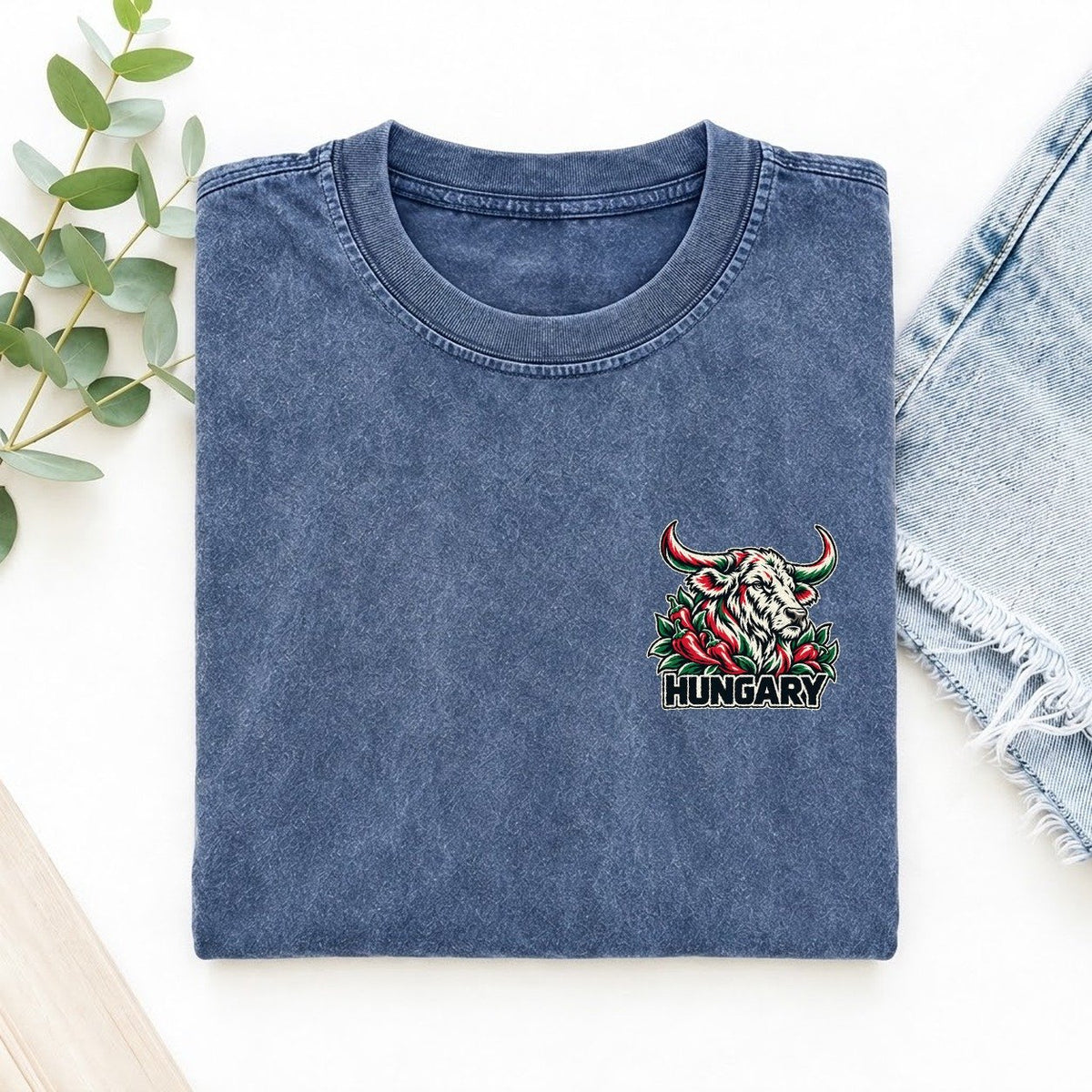 Hungary Country Pride Left Chest Vintage T-shirt – Washed Blue