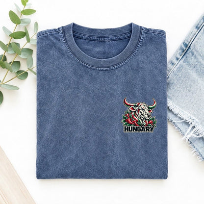 Hungary Country Pride Left Chest Vintage T-shirt – Washed Blue