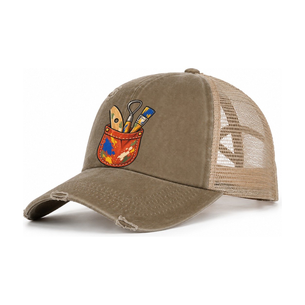 Apron Pocket Clay Color Makers Women's Ponytail Trucker Hat – Taupe Khaki
