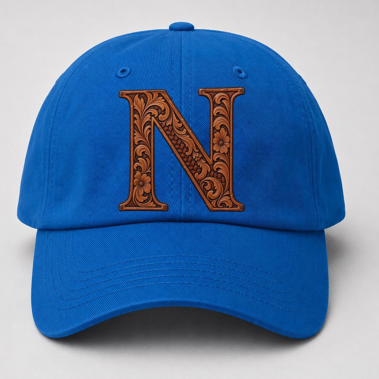 Tooled Leather N Monogram Baseball Cap – Blue