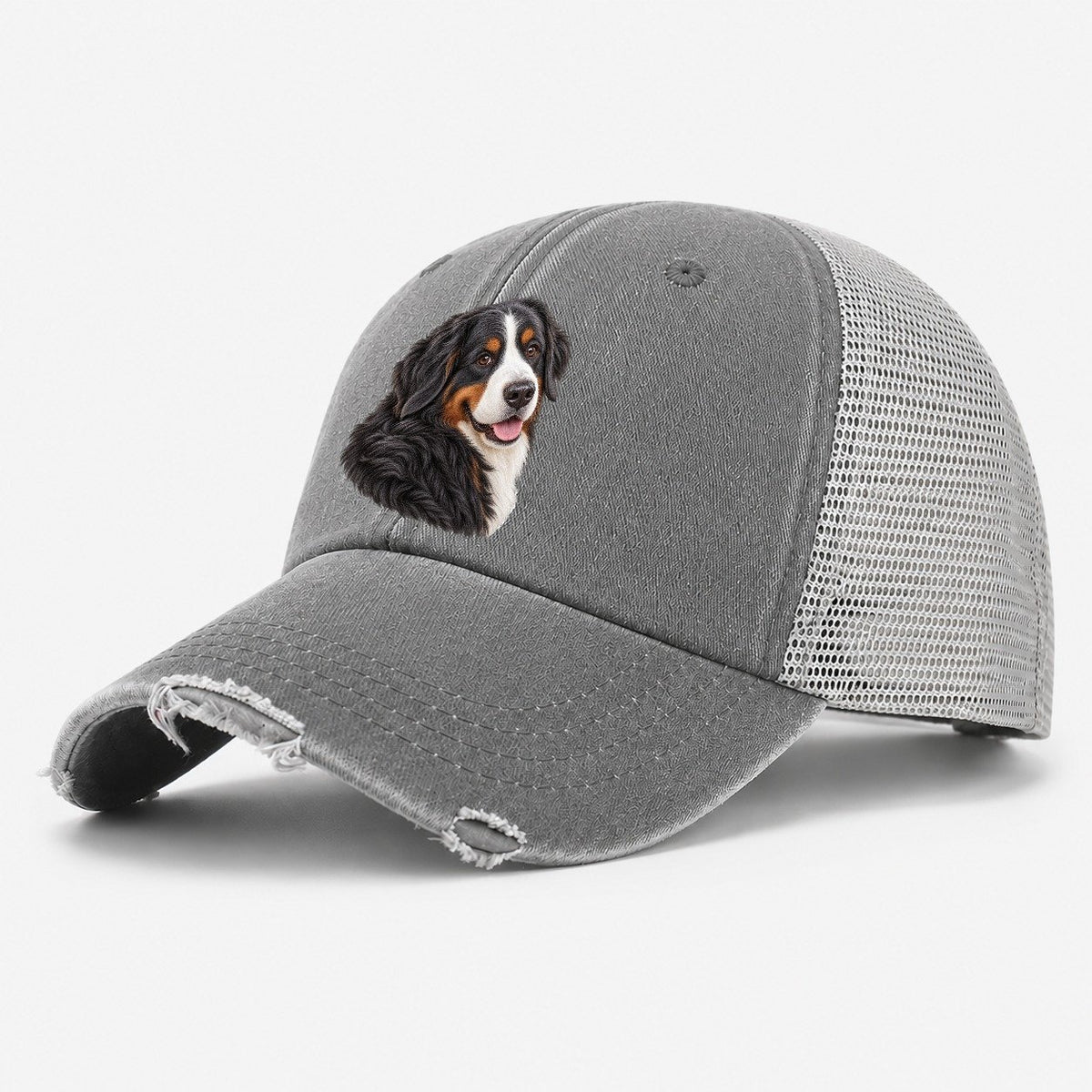 Bernese Over Shoulder Welcome Pastimes Companions Washed Trucker Hat – Grey