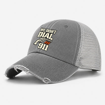 Utility Stencil We Don't Dial 911 Washed Trucker Hat – Grey