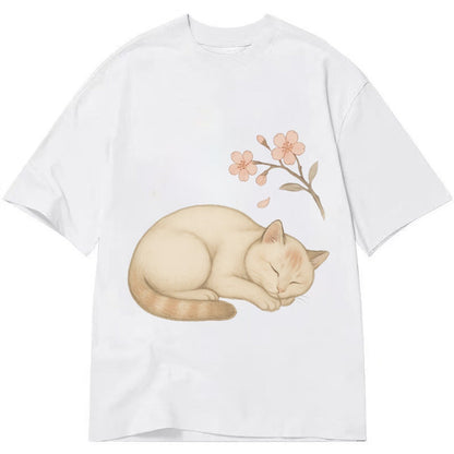 Zen Garden Cat Japanese Aesthetic Lying Peaceful Minimalist Classic T-shirt – White