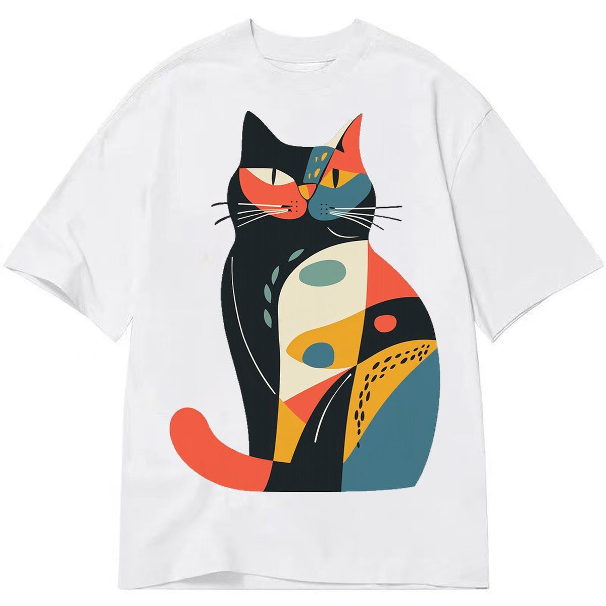 Abstract Elegance Colorful Cat Classic T-shirt – White